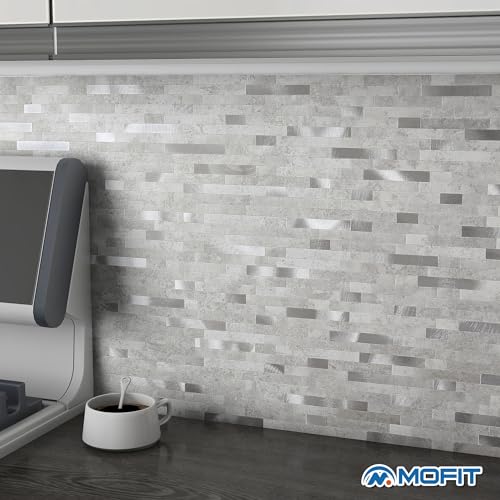 M MOFIT 3d Selbstklebende Fliesen Fliesenaufkleber Wandfliese Küche Mosaikfliesen Steinoptik Bad Wasserdicht(10 Matten,Zementgrau)