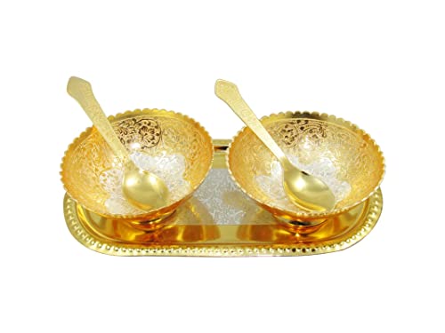 Bols de basse en laiton de lotus plaqué or avec plateau cadeau de fête original