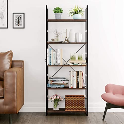 Jfuyjk 5 Tier Industrial Bookcase Etagere Book Shelf Wood & Metal Bookshelf Display For Living Room #TOP3