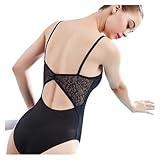 BNDDZBN Ballet Leotard Ballet Leotards for Women Dance Wear Girl Adult Cotton Lace Splice Dance Clothes Black Gymnastics Bodysuit(M 160cm to 165cm)