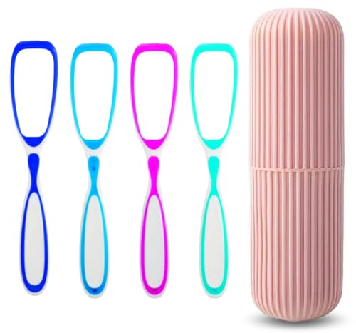 Image of 4 Pcs Plastic Tongue Cleaner Scraper to Reduce Bad Breath & Good Hygiene Tongue Cleaner With Storage & Travel Case Toothbrush Toothpaste Tongue Cleaner Oral Kit For Kids & Adults-