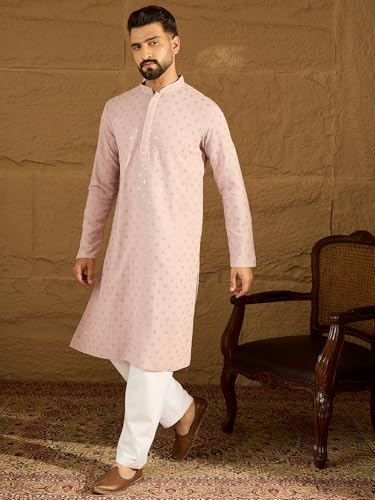 Image of Men's Solid Embroidered Long Straight Kurta | Men's Kurta | Embroidered Chikankari Kurta for Men | Straight Fit Kurta for Men