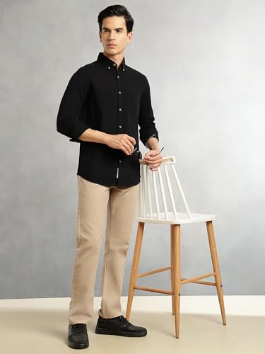 Image of Thomas Scott Men's | Slim Fit | Striped Design | Button-Down Collar | 100% Cotton Casual Shirt for Mens