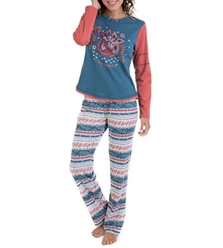 MASSANA - Pijama Juvenil DE ALGODÓN Mujer PANTALÓN Estampado - Petroleo, XL Cover