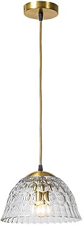 Modern Chandelier, Hanging Lights Glass Chandelier Ceiling Light 1-Light Gold Brushed Brass Pendant Fixtures with Hammered Shade French Adjustable Cord for Bedroom Living Dining Room
