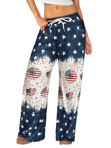 Image of RMCMS Women Drawstring Patriotic Pajama Pants 4th of July Lounge Pants Comfy Casual Sleepwear Pjs Bottoms with Pockets
