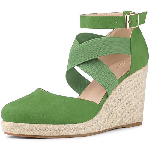 Allegra K Women's Espadrille Platform Closed Toe Wedges Heel Sandal Olive Green 6.5 UK/Label Size 8.5 US