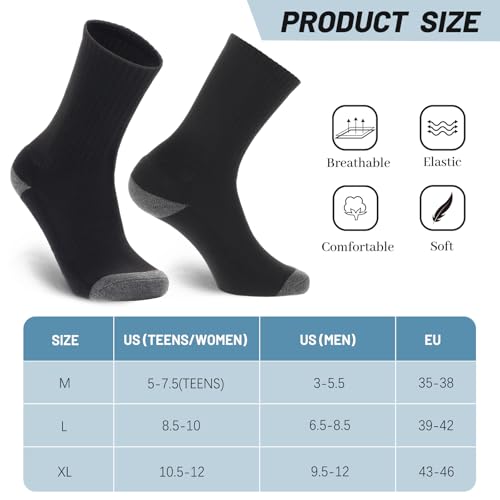 Image of Ultrafun 5 Pairs Striped Crew Socks Cotton Cushioned Athletic Sports Running Socks for Men Women Teens