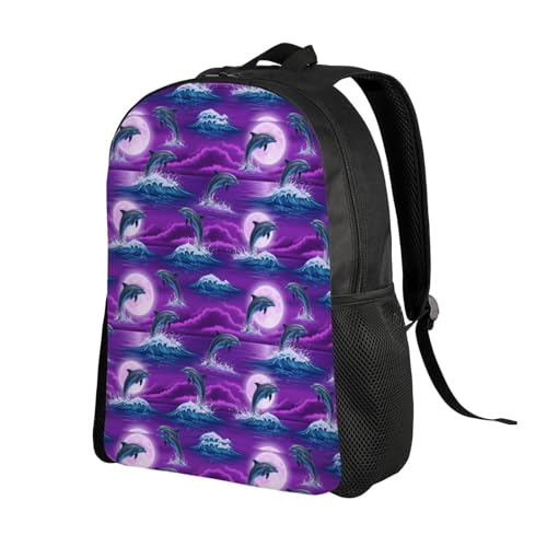 Durable Multipurpose Rucksack Backpack for Men and Women, Perfect for Hiking, Running, Camping (Moon Dolphins Under Purple Moonlight)2