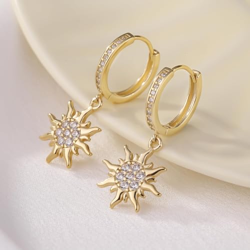 ToHeart Gold Sun Earrings for Women Sun Dangle Earrings Cubic Zirconia Earrings4