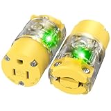 110V Female Plugs Receptacles Illuminated Electrical Outlets Drop Cord Extension Cord Replacement Ends with Green Neon Light NEMA 5-15R 15 Amp 120 Volt UL Listed 2-Pack