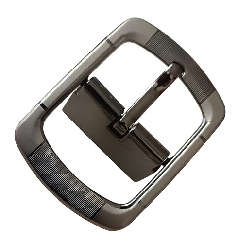 Image of Men's Premium Metal Reversible Belt Buckle Only, 40 mm width (1.57 inch Inch), Silver Finish Industrial Grade, Ribbed Texture Design Formal Casual Business Jeans Party Everyday wear
