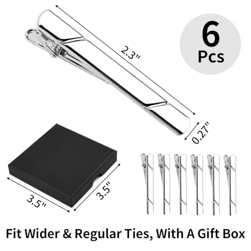 Image of MOWPOG 6 Pcs Tie Clips for Men, Tie Bar Pins Tacks with Gift Box | Copper, Shiny & Glossy, for Father, Husband, Boyfriend, Business, Wedding, Suit Accessories, Easy to Open, Won't Fade /Scratch