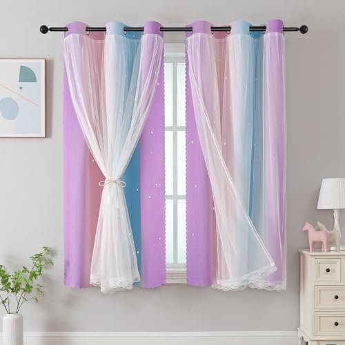 Image of XiDi Curtains for Bedroom Decor, Rainbow Pink Purple /42 /79
