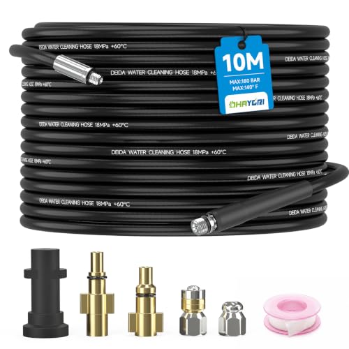 OHAYORI 10M Pressure Washer Drain Pipe Hose Cleaning Kit for Karcher K2 K3 K4 K5 K6 K7 Serie Tube Unblocker Sewer Jetter Hose with Jet Nozzle and Rotating Jet Nozzle Adapter for LAVOR Bosch AQT