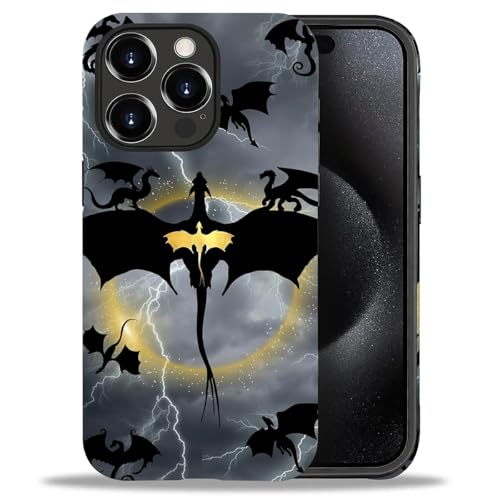 yicomon Compatible with iPhone 15 Pro Case, Black Magic Dragon Pattern Print Matte Phone Case Durable Fashion Funny Liquid Silicone Case Soft Anti-Scratch Shockproof Protective Cover