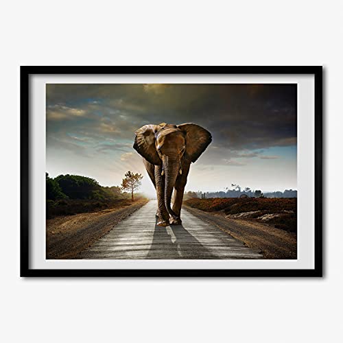 Peinture 70x50 cm éléphant pour salon avec cadre en bois Tulup