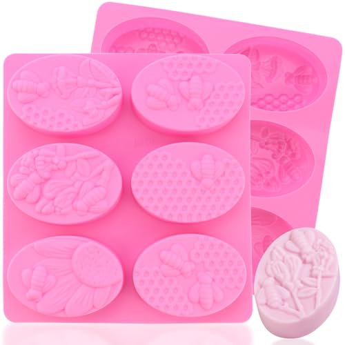 2 Packs 6-Cavity Honeybee Silicone Soap Mold 3D Bee Soap Molds Oval Bee and Hive Queen Bumblebee Molds for Homemade Craft Soaps, Lotion Bar, Bath Bomb, Beeswax, Chocolate and Dessert