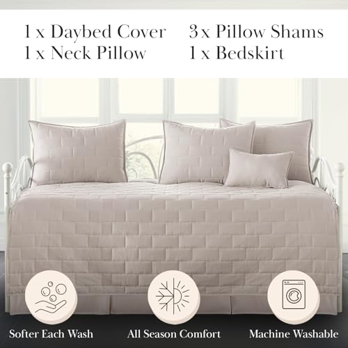 Image of Southshore Fine Living, Inc. Twin Daybed Covers, 6-Piece Twin Bedding Set, Daybed Cover Set, 3 Pillow Shams, 1 Bedskirt, 1 Throw Pillow - Day Bed Covers, Day Bed Bedding Sets, Brickyard Bone