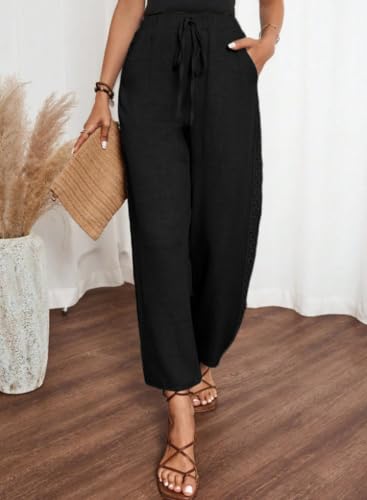 Image of Acelitt Women Casual Lightweight Drawstring Elastic Waist Pants with Pockets, S-XXL