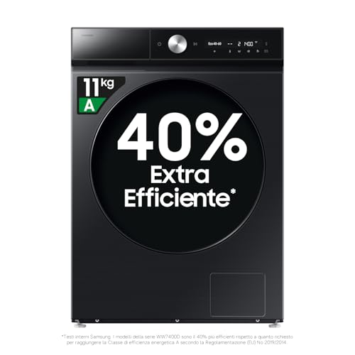 Samsung Lavatrice Bespoke AI Quickdrive WW11DB8B95GB/U3, Libera installazione, 11 Kg, 1400 RPM, Wi-Fi, AI Control, Vapore, Carica Frontale, 60l x 85h x 60p cm
