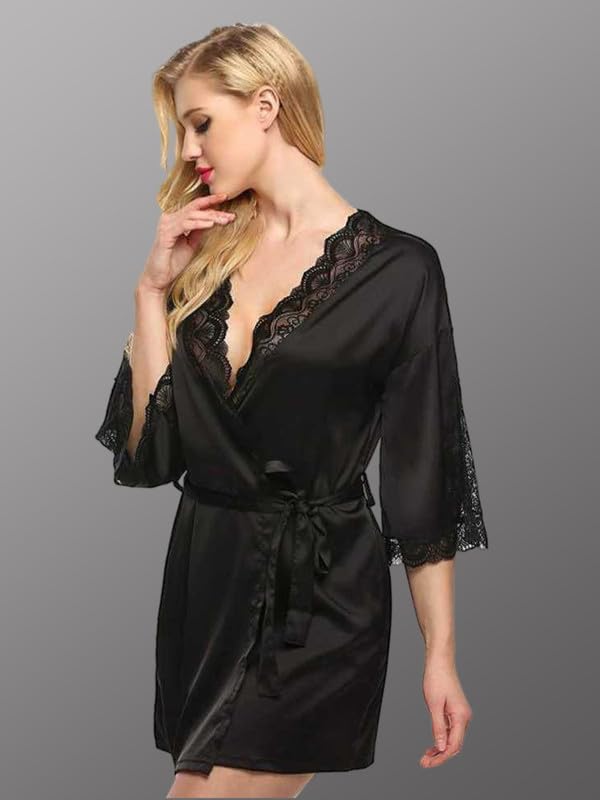 Image of Stylish Women Satin Robe Nighty with Bikini Combo Nightwear S-3XL