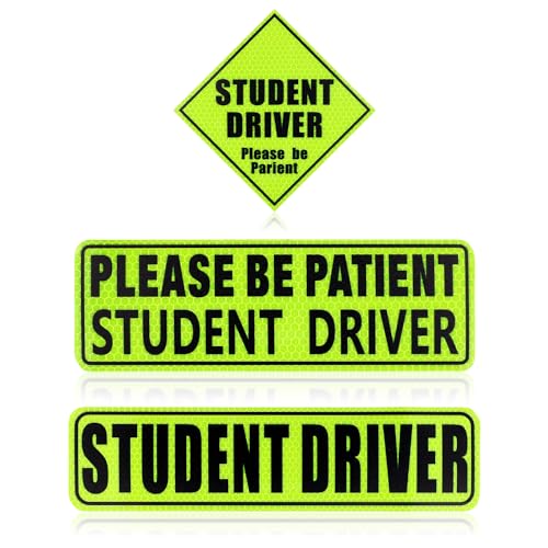 Image of PEUTIER 3pcs Student Driver Magnets, Please Be Patient Student Driver Sticker Reflective Bumper Stickers New Student Driver Magnetic Sign Road Safety Sign for Car (Green), Medium