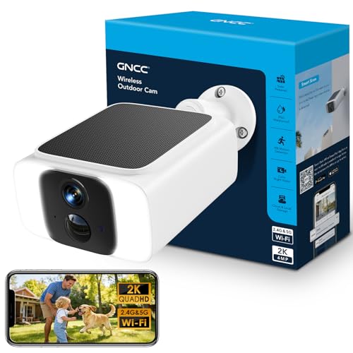 GNCC 4MP Camera Surveillance WiFi Exterieure sans Fil Solaire, 5G/2.4GHz WiFi Camera Exterieur avec Panneau Solaire, Vision Nocturne Couleur, Audio...