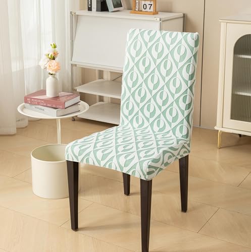 Image of HOMETHREADS Stretchable Elastic Jacquard Chair Seat Cover - Removable & Washable, Durable Seat Protector for Dining Room, Kitchen, Restaurant & Party Chairs (Green, Pack of 8)