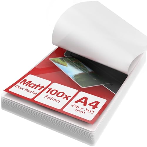 ACROPAQ Laminierfolien A4 matt - Packung mit 100 Laminierfolien 2×100 (200) Mikron blendfrei mit Fingerabdruckschutz vorgerundete Ecken - Laminierfolie matt