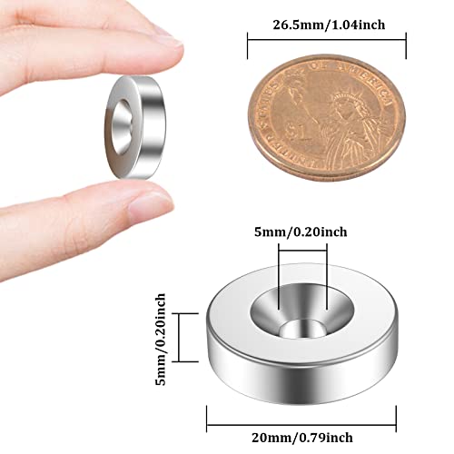 Fhsvud Super Strong Neodymium Magnets With Screw, Rare Earth Metal Magnets With Hole In The Center For Mounting Industrial Warehouse, (20X5Mm Hole 5Mm, Pack Of 4) #TOP2