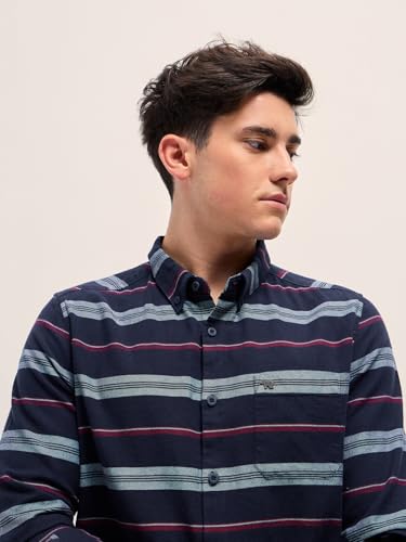 Image of THE BEAR HOUSE Men's Cotton Striped Slim Fit Casual Shirt
