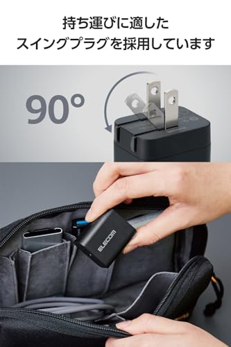 エレコム 充電器 Type-C USB-C 20W USB PD対応 1ポート PSE認証品 GaN採用 折りたたみ式プラグ ブラック 【 iPhone16 15 等対応】 EC-AC6820BK
