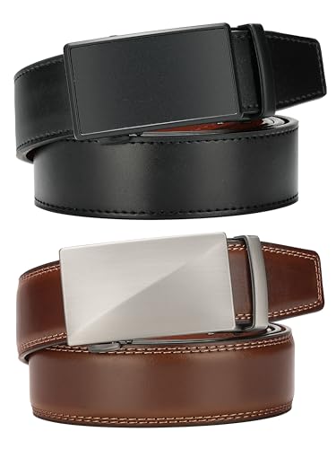 MILORDE Men's 2Pack Ratchet Belt, Handmade, 100% Cow Leather, Fashion & Classic Designs for Work Business and Casual4