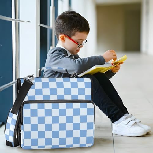 Image of 3 Ring Zipper Binder with Shoulder Strap Blue Checkered White Buffalo Plaid 1.5 inch Binders Keeper Large Capacity Multi Pockets for School Office Supplies