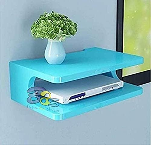 Image of DIME Art Shoppe Wooden Wall Mounted Shelf Set Top Box| Setup Box Stand for Home | Wall Mount Stylish WiFi Router Holder TV Cabinet (Blue)