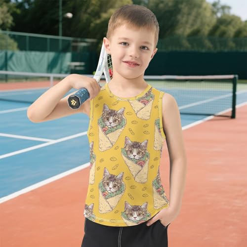 Boys Tank Top Shirts Cartoon Taco Cats Yellow Sleeveless T-Shirts Crew Neck for Kids Clothing Children 6