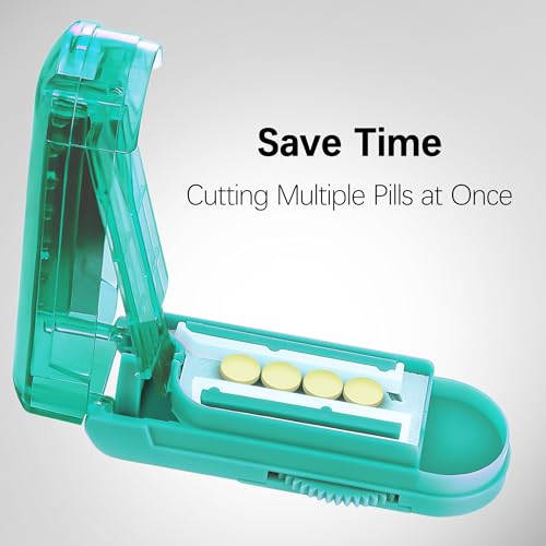 Image of Pill Cutter Splitter for Small and Tiny Pills, Pill Cutter for Multiple Pills at a Time with Centering Device and Stainless Steel Blade (Cyan)