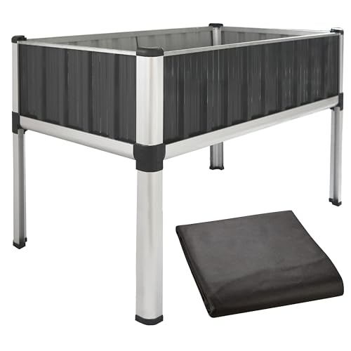 TTL GARDEN Superior XL 112x60x80cm Hochbeet aus Metall - Anthrazit-Silber Alu + Stahl verzinkt & lackiert - Frühbeet Pflanzkasten Kräuterbeet Blumenbeet Blumenkasten für Garten Balkon Terrasse