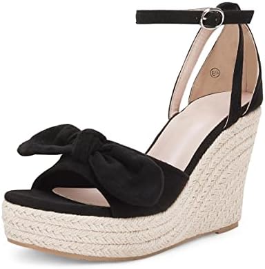 Rilista Womens Wedge Sandals Cute Bowknot Open Toe Buckle Ankle Strap Espadrille Platform Sandals