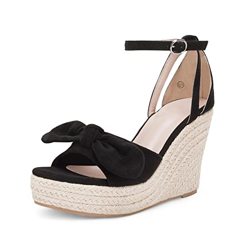 Image of Rilista Womens Wedge Platform Sandals Cute Bowknot Open Toe Espadrille High Heels Buckle Ankle Strap Summer Shoes
