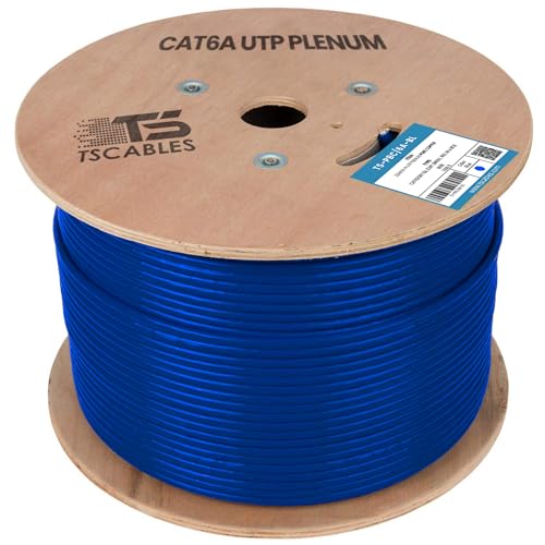 Image of Cat6A Plenum (CMP), 1000ft, 23AWG | 100% Solid Bare Copper | Unshielded Twisted Pair (UTP) Bulk Ethernet Cable, Available in Blue, White & Black Color (Cat6A Plenum Blue)