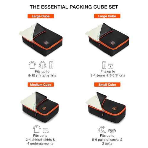 Image of Nasher Miles Packing Cube Set of 4 | Polyester Luggage Travel Organizer for Clothes, Shoes & Accessories (Black)