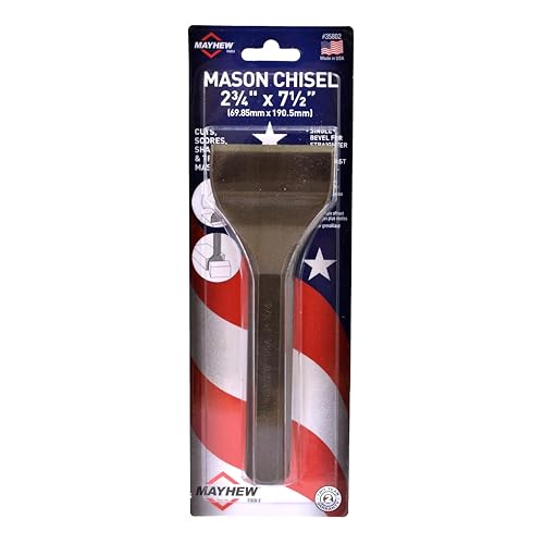 Image of Mayhew Tools 35802 Mason Chisel, 2-3 /4 inch x 7-1 /2 Carded, Shot Blast Finish