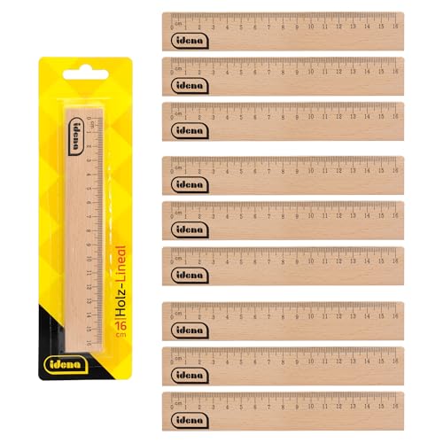 Idena 90272 - Règle de 16 cm de long, 10 pièces, règle en bois avec graduation en millimètres et centimètres, pour l'école et le bureau