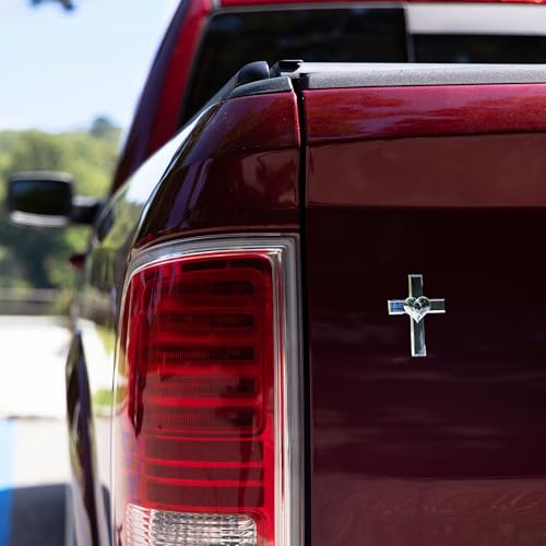 Image of SPARTA Christian Cross Car Emblem - 3D Chrome Metal Badge Decal with Strong 3M Adhesive | Universal Fit for Car, Truck, SUV | Support Children with Autism