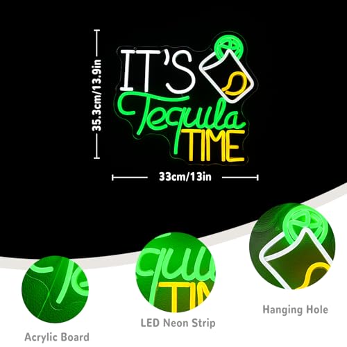 Image of It's Tequila Time Neon Sign Tequila Neon light For Wall Decor Bar Neon Light Up Sign Colorful Letter Led Neon Light For Bar Man Cave Pub Kitchen Mexican Restaurant Party Decoration