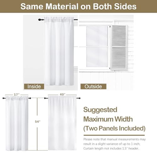 Image of Pure White Short Curtains for Bedroom 54 Inch Length 2 Panels Set, Light Filtering Thermal Insulated Soft Window Curtains, Dual Rod Pocket Drapes for Living Room, 2x40Wx54L Inches
