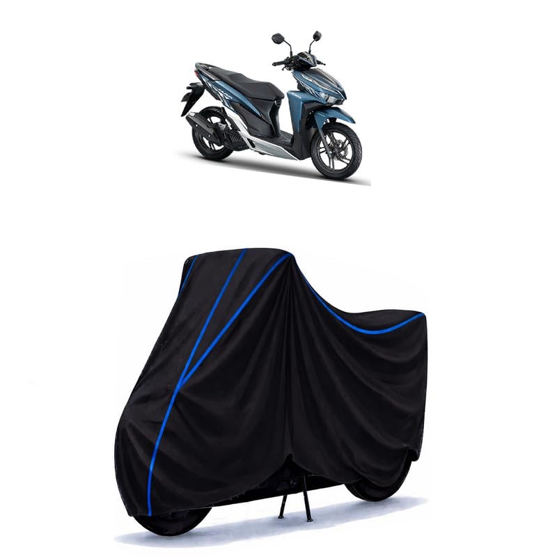 Image of Scooty Cover Water Resistant for Click 150i Standard | Universal Scooter & Bike Cover | Heavy Duty UV Dust, Rain & Scratch Protection | Elastic Fit All Weather Indoor Outdoor | Black with Blue Piping