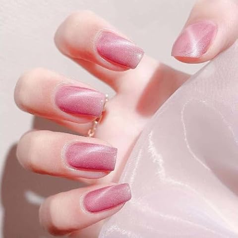 YIZHUO Cat Eye Pink Gel Nail Strips Cover